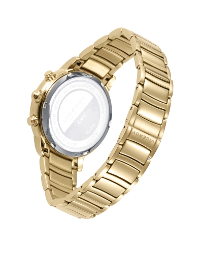 Reloj para mujer fabricado en acero inoxidable dorado y plateado compuesto por caja dorada y  con esfera en platedo con índices 