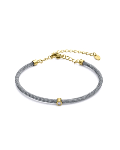 Pulsera para mujer con diamante de 1 PT elaborada en malla milanesa de acero con broche acero dorado tipo cadena.