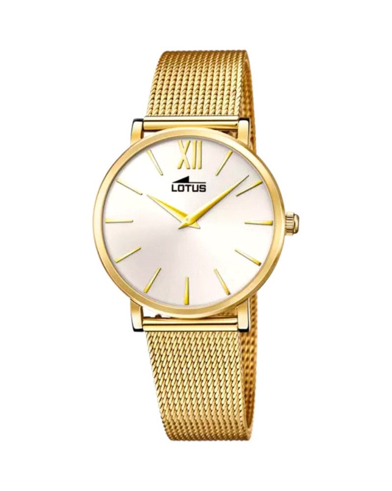 Reloj analógico para mujer dorado. Compuesto de caja de acero inoxidable esfera de color blanco con mecanismo de cuarzo analógic