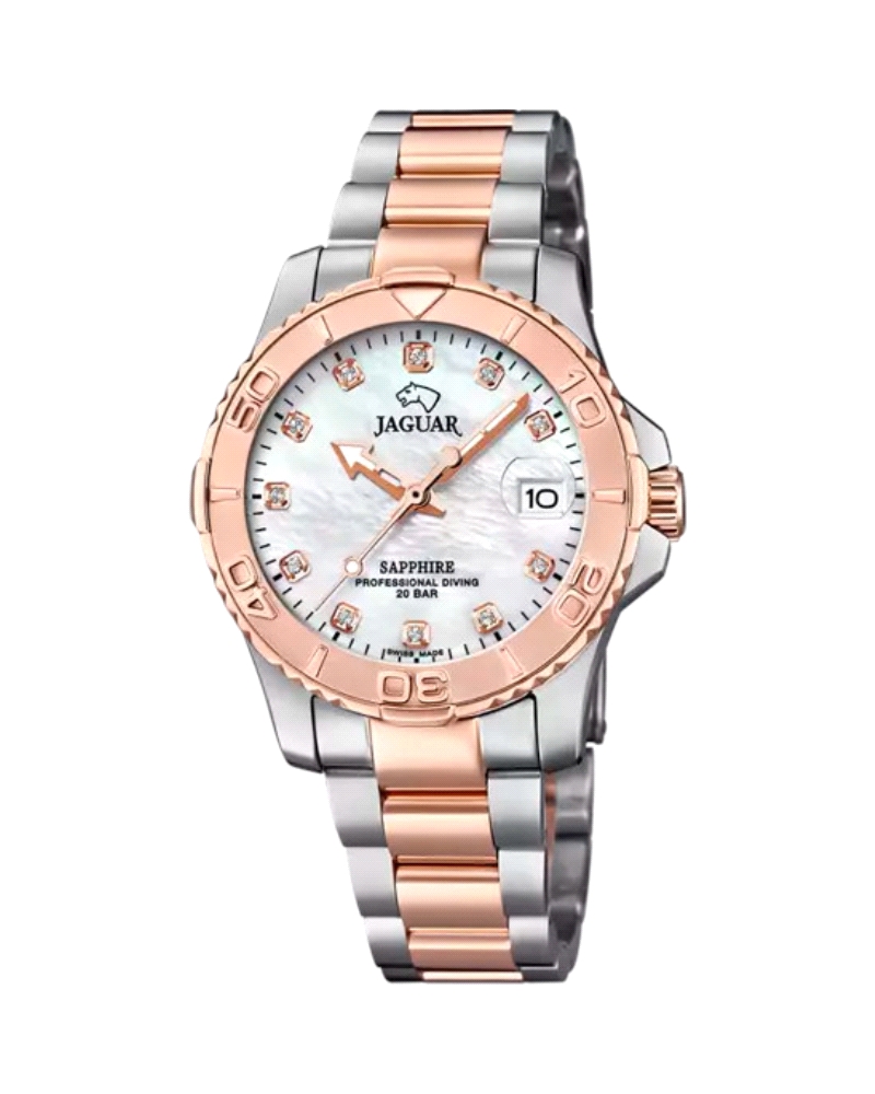 Reloj suizo de mujer Jaguar, de color beige, con esfera beige e índices de color circonita, ofrece una visualización perfecta gr