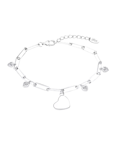Pulsera de plata formada por eslabones y pequeños corazones con circonitas brillantes