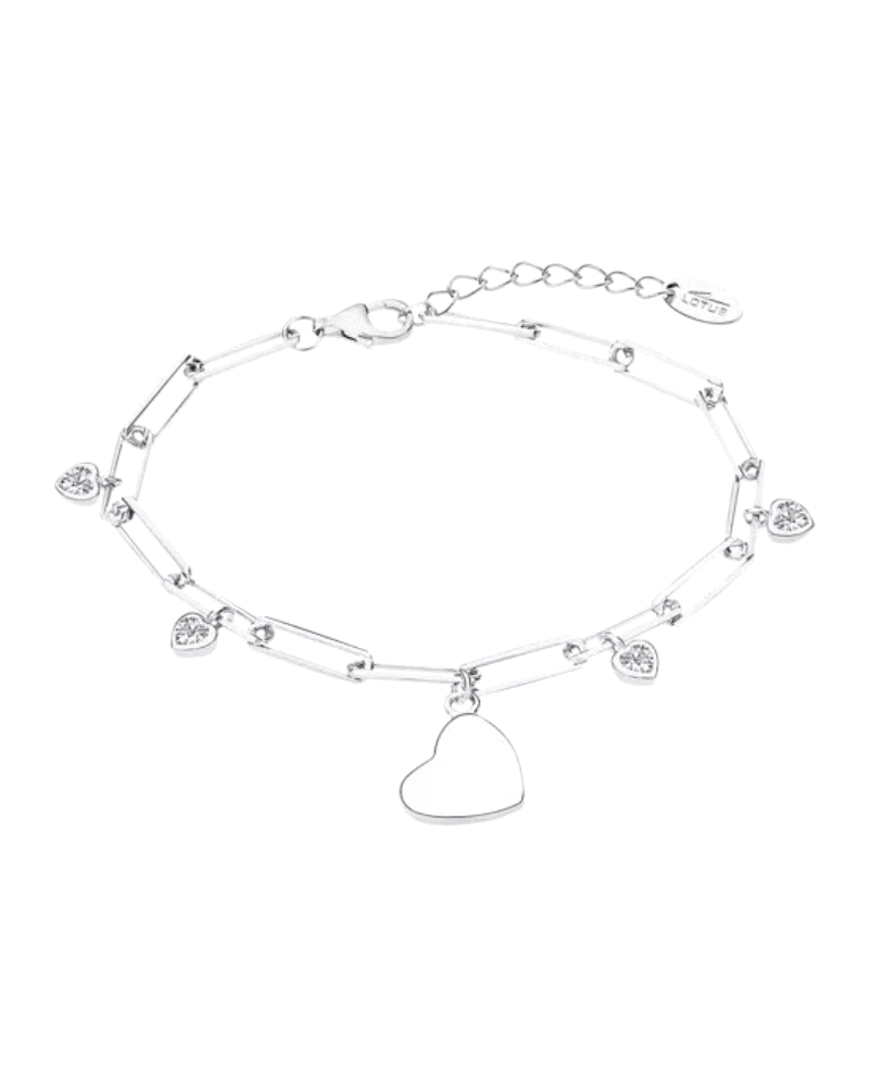 Pulsera de plata formada por eslabones y pequeños corazones con circonitas brillantes