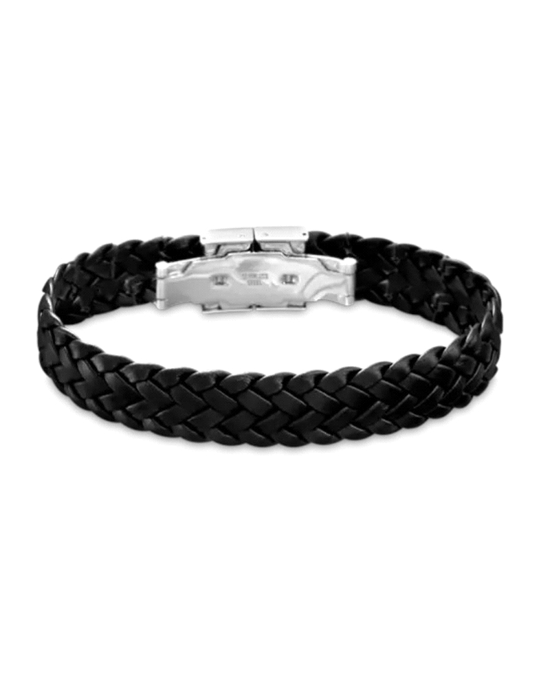 Pulsera de hombre diseñada en piel negra trenzada