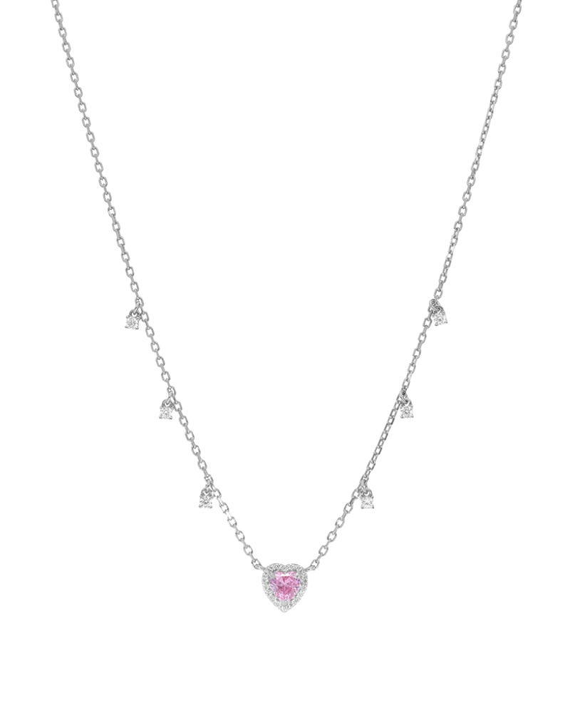 Collar de plata de ley con corazón en rosa