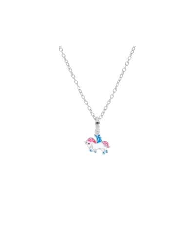 Collar de plata de ley unicornio con esmalte rosa y turquesa y detalles con purpurina.