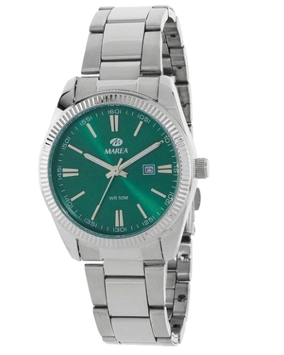 Reloj para mujer de acero con esfera verde y cristal mineral