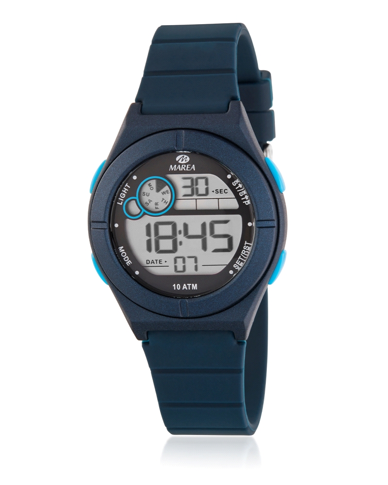 Reloj digital infantil sport azul con caja, correa y esfera azul