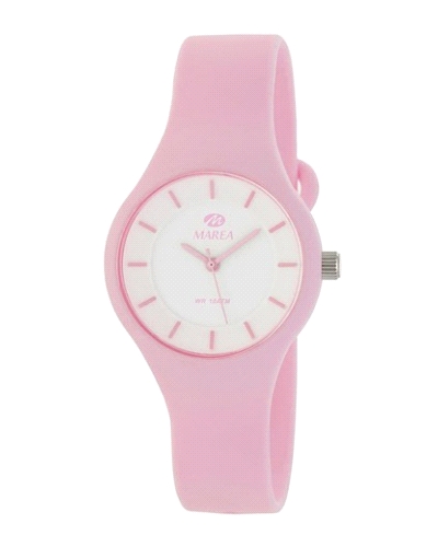 Reloj de mujer con caja y correa de caucho rosa y esfera blanca