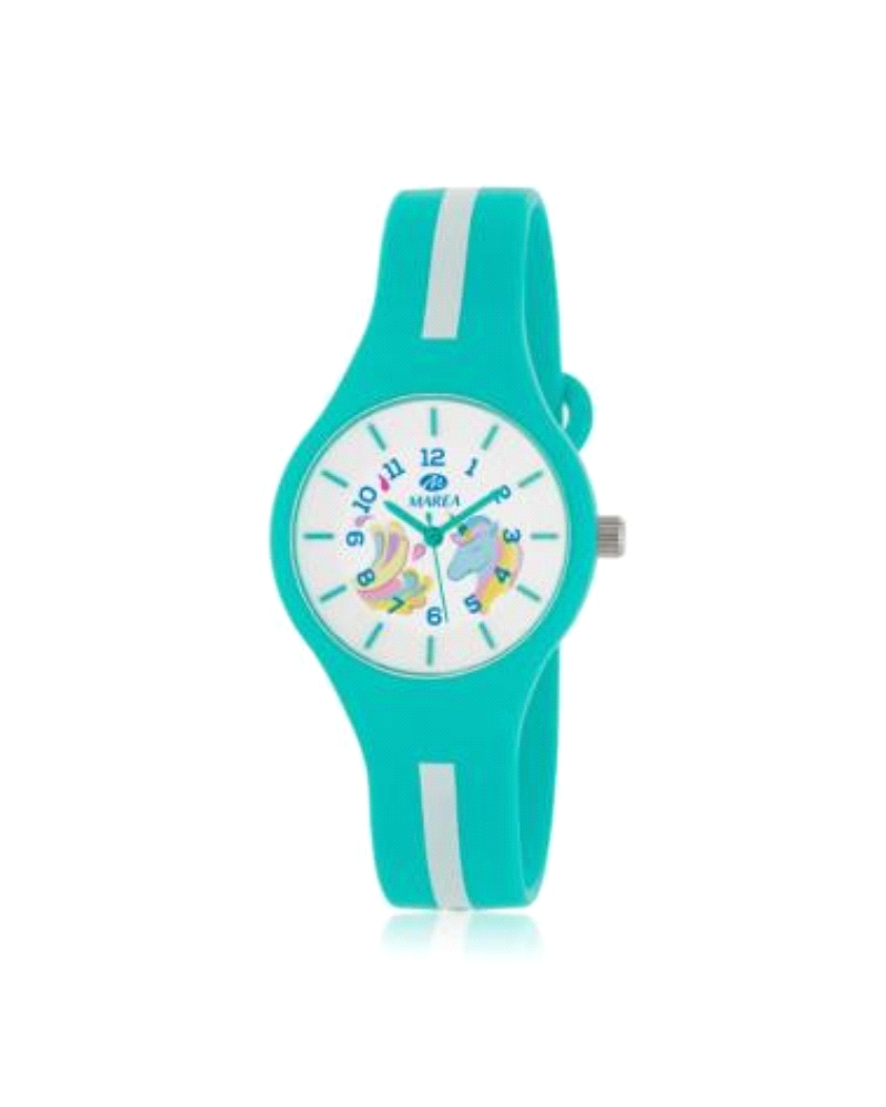 Reloj de niña fabricado en plástico, correa de silicona azul, cristal mineral