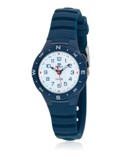 Reloj infantil sport azul con caja de caucho azul y correa de silicona azul con esfera blanca