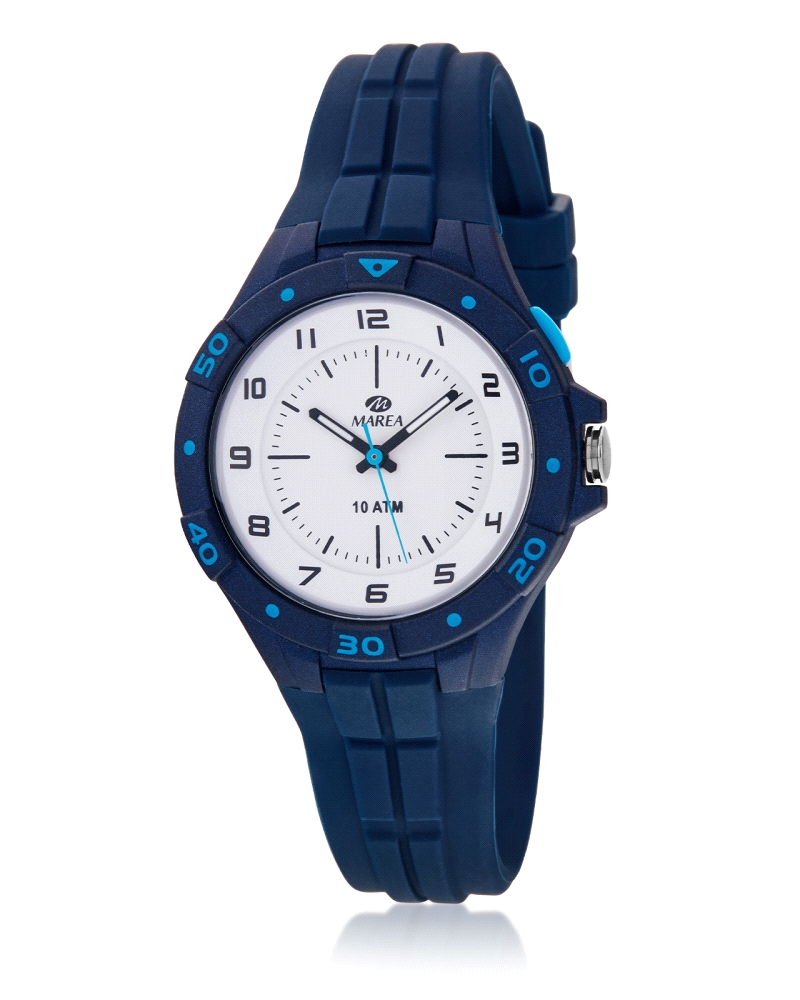 Reloj Infantil sport azul con caja de plástico azul y correa de silicona azul