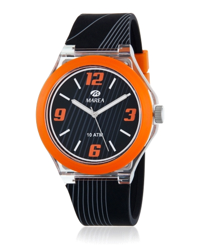 Reloj analógico sport naranja de hombre con caja de plástico y correa de silicona negra