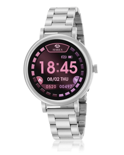 Reloj smart con caja y brazalete de acero inoxidable, sencillo y práctico, con multitud de funciones sobre tu actividad, calidad