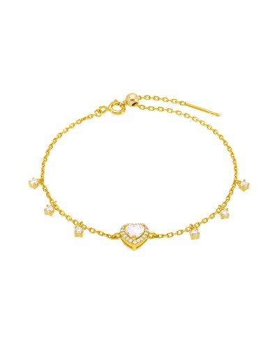 Pulsera de plata de ley bañada en oro con corazón y circonita central