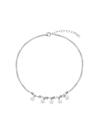 La tobillera de plata rodiada con estrellas colgando es una pieza delicada y encantadora que evoca un sentido celestial. Fabrica