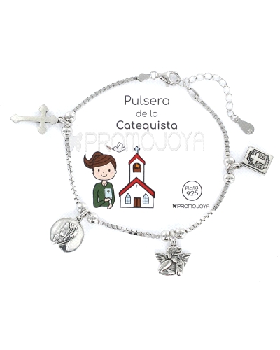 La pulsera "catequista" de plata con charms relacionados es una pieza simbólica y apreciativa para aquellos que desempeñan el pa