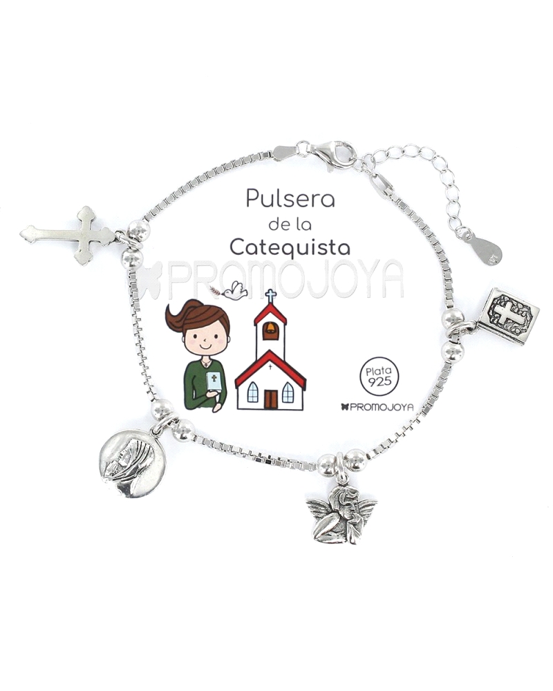 La pulsera "catequista" de plata con charms relacionados es una pieza simbólica y apreciativa para aquellos que desempeñan el pa