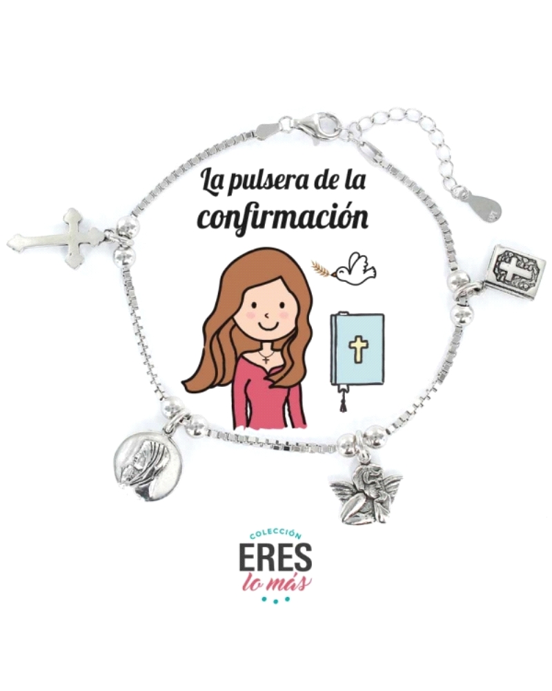 La pulsera "confirmación" de plata con charms relacionados es un regalo simbólico y conmovedor para celebrar este importante sac