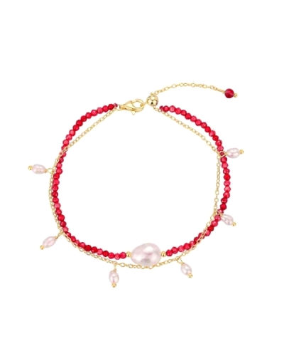 Una pulsera de piedra natural chapada con bolitas de ágata roja y perlas sería una combinación impactante y elegante. El ágata r