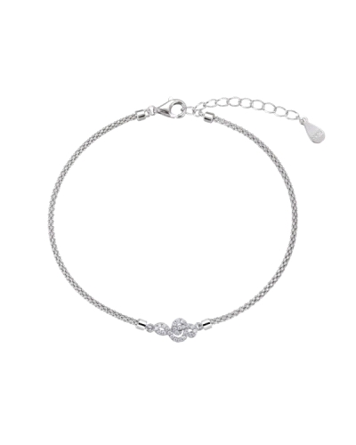 Una pulsera de plata rodiada con cadena tipo "pop" y un colgante en forma de clave de sol decorado con circonitas sería una elec