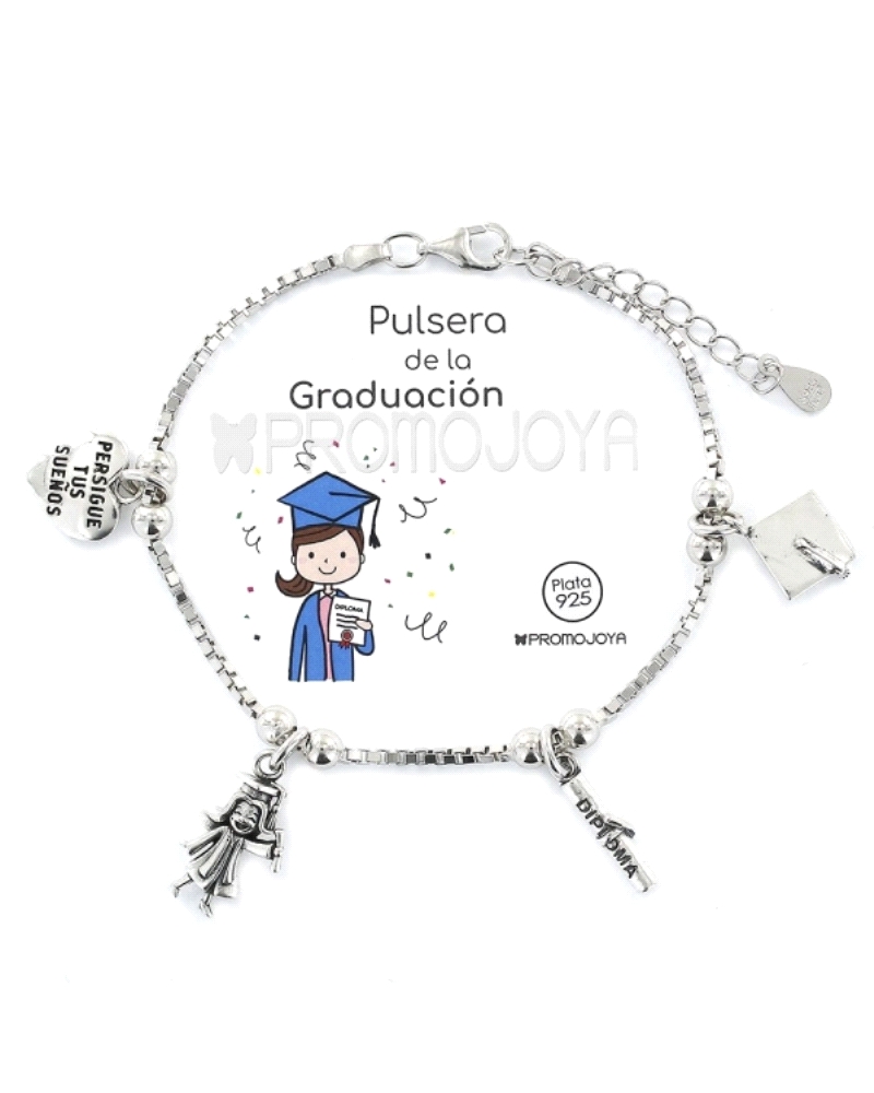 Una pulsera de graduación de plata con cadena veneciana y charm relacionados sería un regalo conmovedor y significativo para con