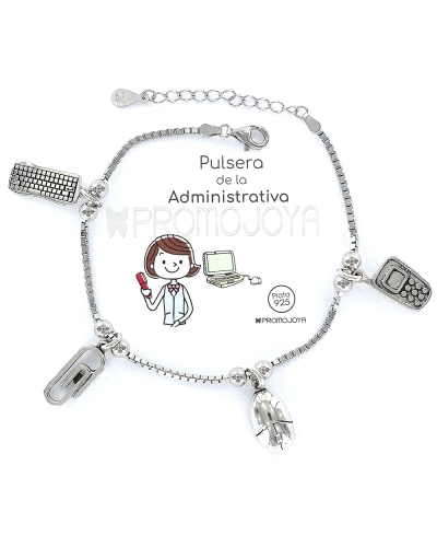 Una pulsera de administrativa en plata con cadena veneciana y charm relacionados es un regalo simbólico y personalizado para alg