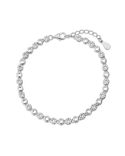 Una pulsera de plata rodiada con circonitas con círculos combinados brillo es una pieza de joyería elegante y llamativa. Hecha d