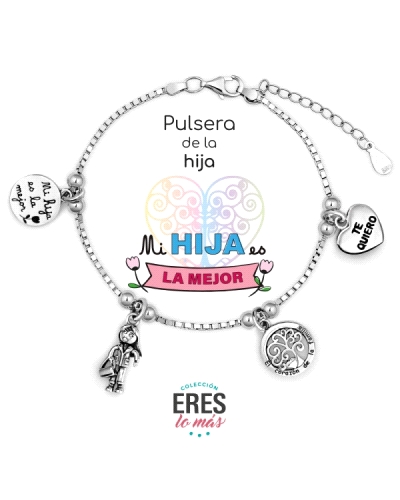 La pulsera de plata con cadena veneciana y charm relacionados con la hija es un hermoso símbolo de amor y cariño hacia la relaci
