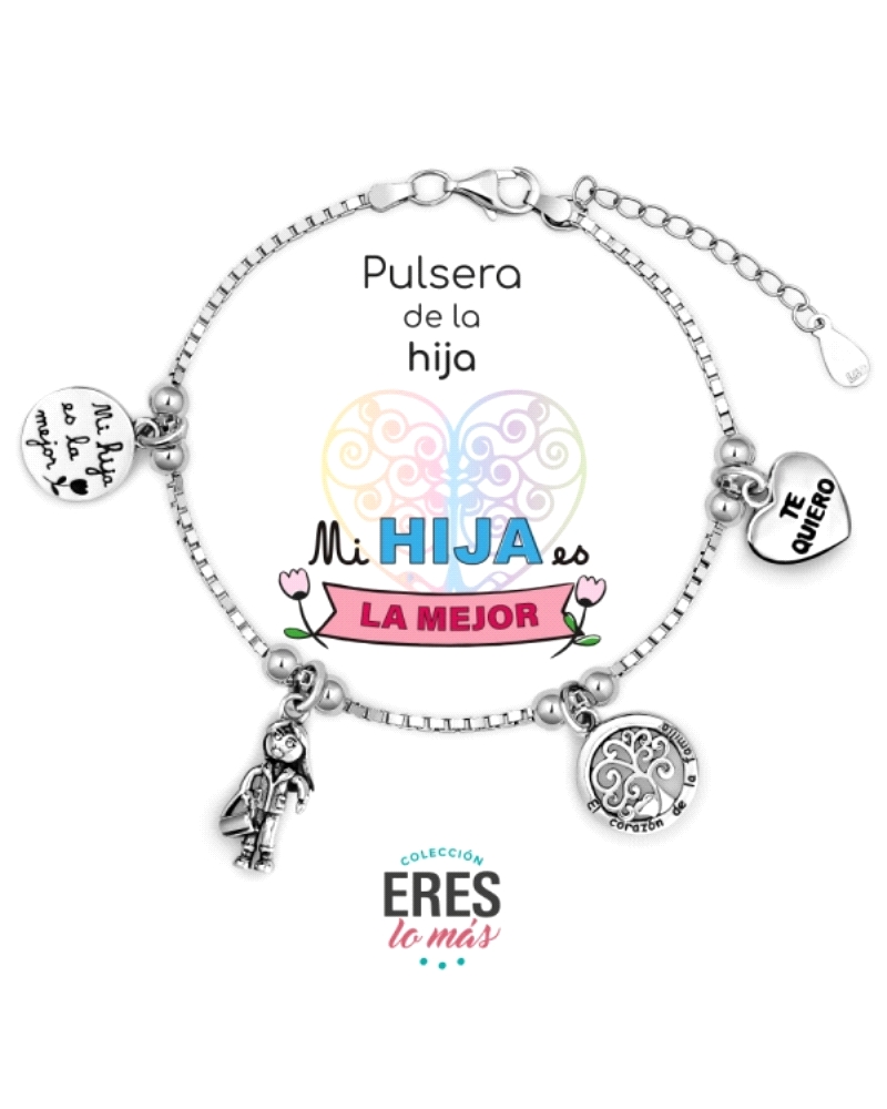 La pulsera de plata con cadena veneciana y charm relacionados con la hija es un hermoso símbolo de amor y cariño hacia la relaci