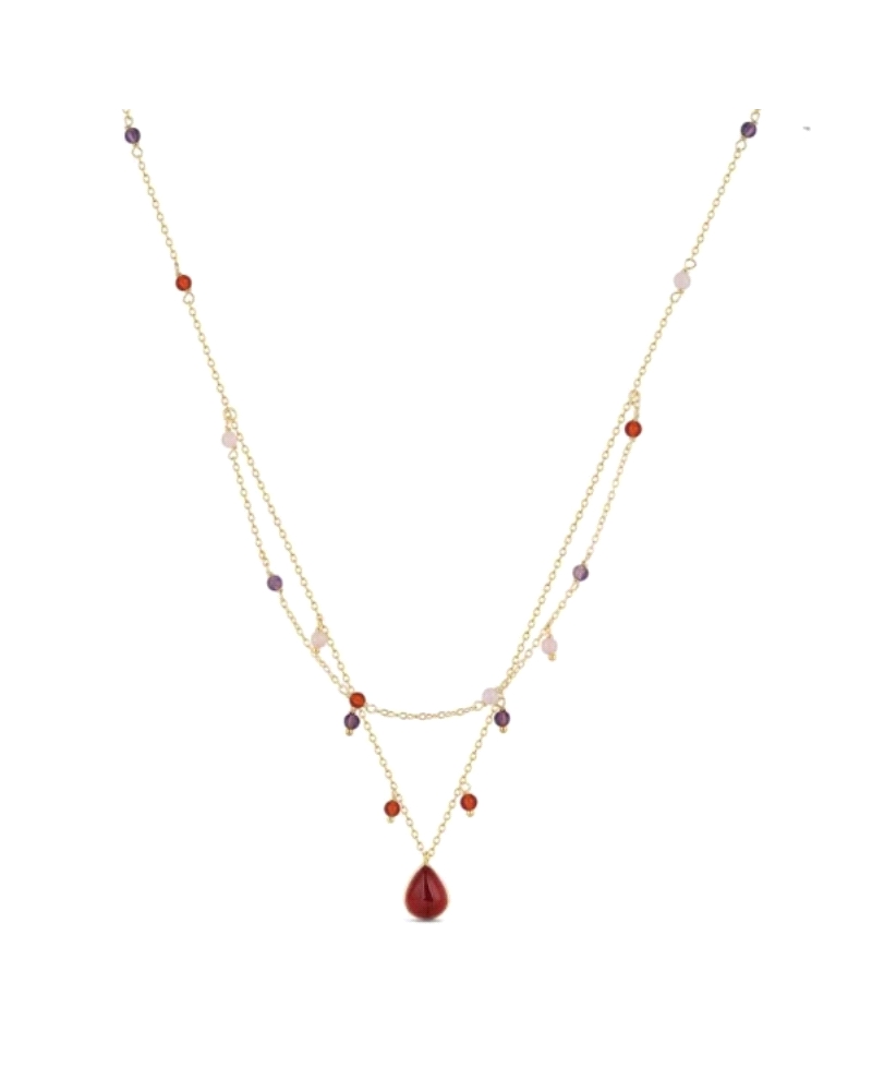 Este collar cuenta con una exquisita piedra natural de ágata roja en forma de gota como su pieza central. El ágata roja es conoc