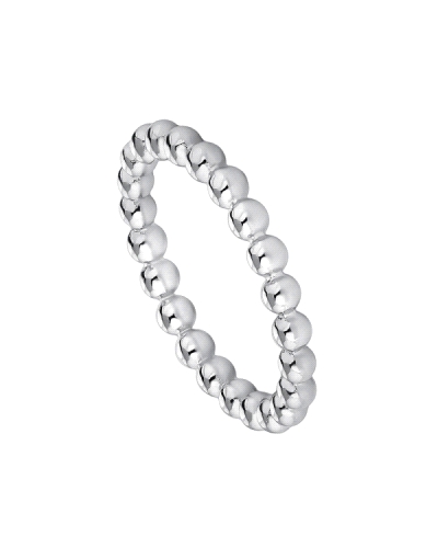 Este anillo de plata rodiada presenta un diseño encantador con bolitas de 3 mm que adornan todo el aro del anillo. El rodiado re