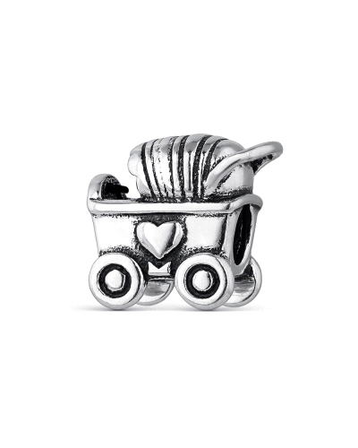 Este adorable abalorio de plata tiene la forma de un carrito de compras, capturando la esencia de una actividad cotidiana con en