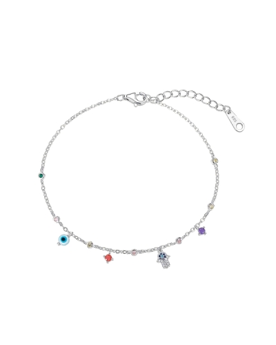 La tobillera de plata rodiada cuenta con una cadena ajustable de 23 + 3 cm y colgantes de colores vibrantes. Esta joya versátil 