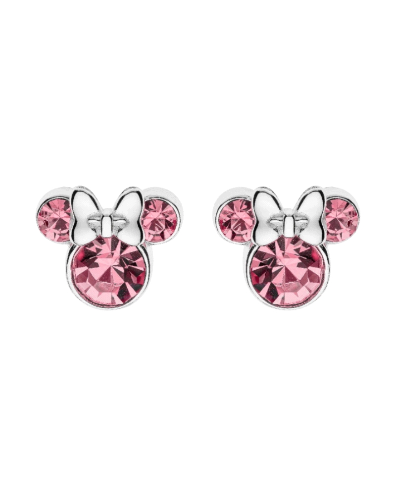 Estos pendientes Minnie de plata de ley con piedras rosas son el complemento perfecto para cualquier amante de Disney que desee 