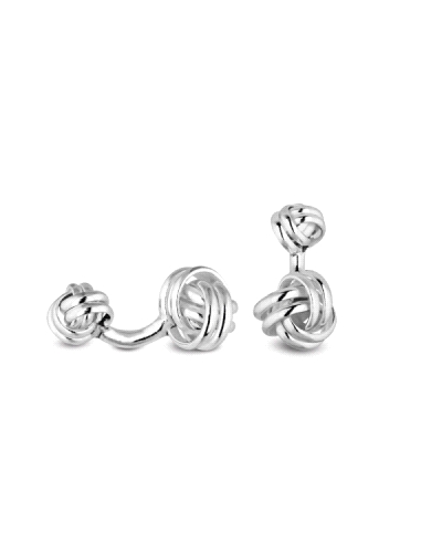 Los gemelos de plata con diseño de doble nudo son una elección elegante y distintiva para cualquier atuendo formal. Estos gemelo