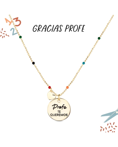 El colgante con cadena de plata chapada con disco que dice "Profe, te queremos" es una expresión conmovedora de aprecio y gratit