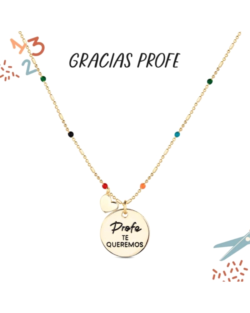 El colgante con cadena de plata chapada con disco que dice "Profe, te queremos" es una expresión conmovedora de aprecio y gratit