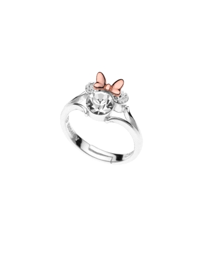 Este anillo es una pieza encantadora inspirada en el icónico personaje de Minnie Mouse. Fabricado en plata de ley, presenta un d