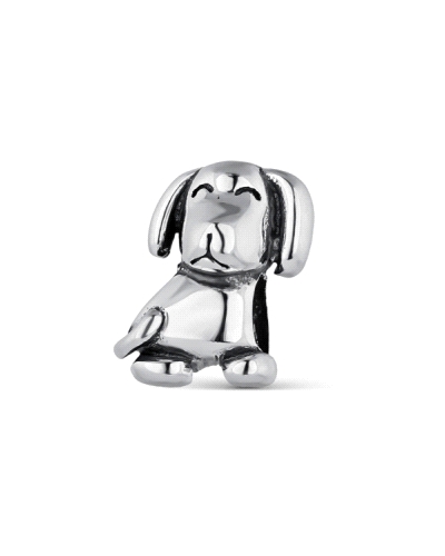 Un encantador perrito elaborado en plata de ley, detalladamente diseñado para capturar la esencia y la ternura de tu amigo pelud