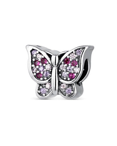 Una exquisita mariposa elaborada en plata de ley, adornada con circonitas de colores brillantes. Cada circonita, cuidadosamente 