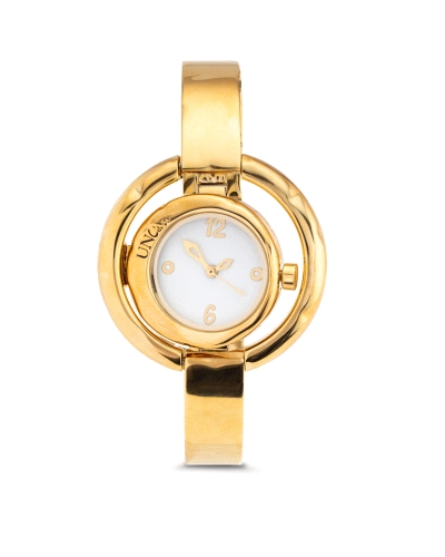 Reloj de mujer inspirado en el estilo más clásico. Dispone de doble esfera en metal bañado en oro con un diseño exclusivo de UNO