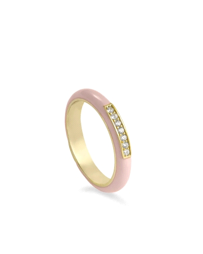 Anillo esmalte diseño circular tono rosado con circonitas. Una pieza perfecta para combinar con tus looks más coloridos. Una pie