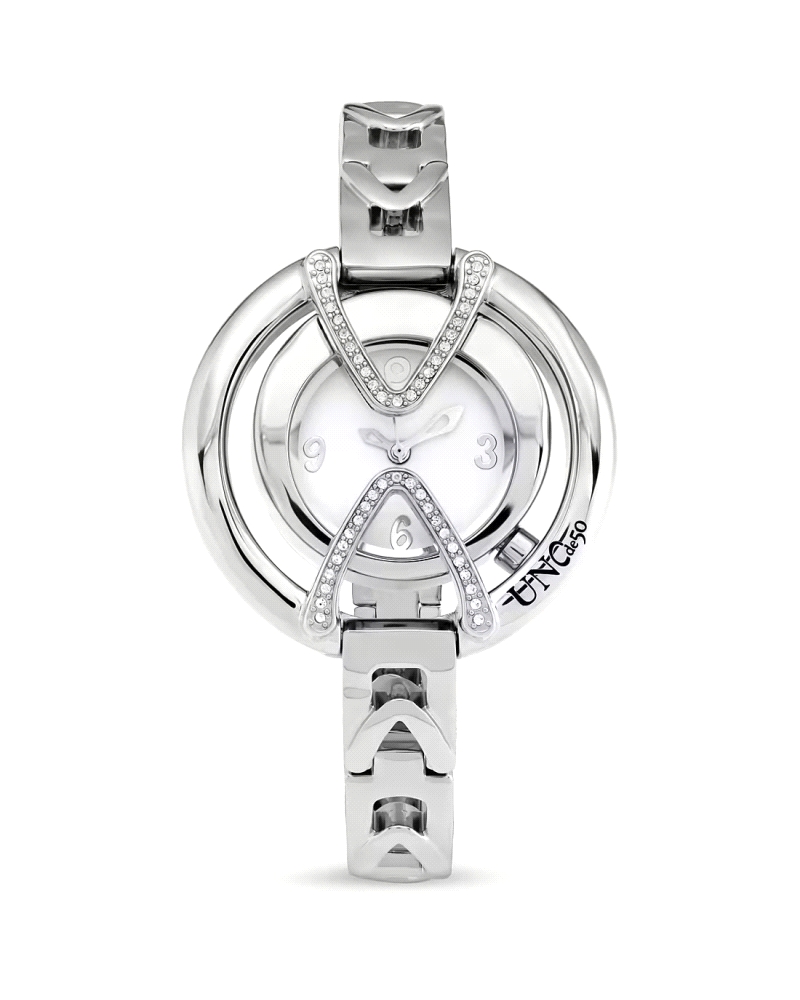 RELOJ DE PLATA ESFERA REDONDA BLANCA Y TOPACIOS BRAVE. El reloj de la Colección Brave cuenta con una correa metálica y una esfer