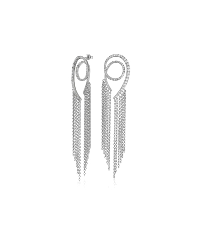 Pendientes largos de plata diseño cortina de cadenas y entrelazado de circonitas para mujer. Un diseño atrevido y elegante ideal