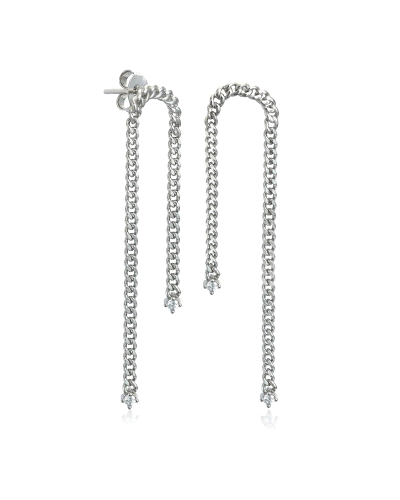 Pendientes largos de plata estilo cadena con detalle de circonitas para mujer. Un diseño moderno y elegante ideal para coronar t