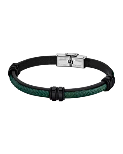 Pulsera Lotus Style para hombre de la colección Urban Man fabricada en cuero trenzado verde y acero inoxidable. Estamos ante una