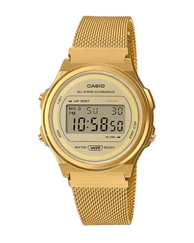 El reloj digital Casio A171WEMG-9AEF combina estilo vintage con funcionalidad moderna, ideal para quienes aprecian el diseño clá