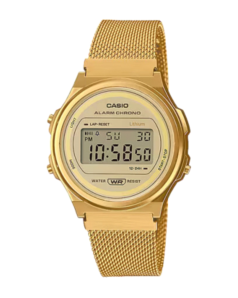 El reloj digital Casio A171WEMG-9AEF combina estilo vintage con funcionalidad moderna, ideal para quienes aprecian el diseño clá