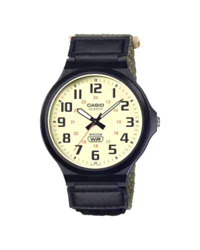 Este elegante reloj analógico combina estilo y funcionalidad con un diseño práctico y moderno. La correa de tela verde con cierr