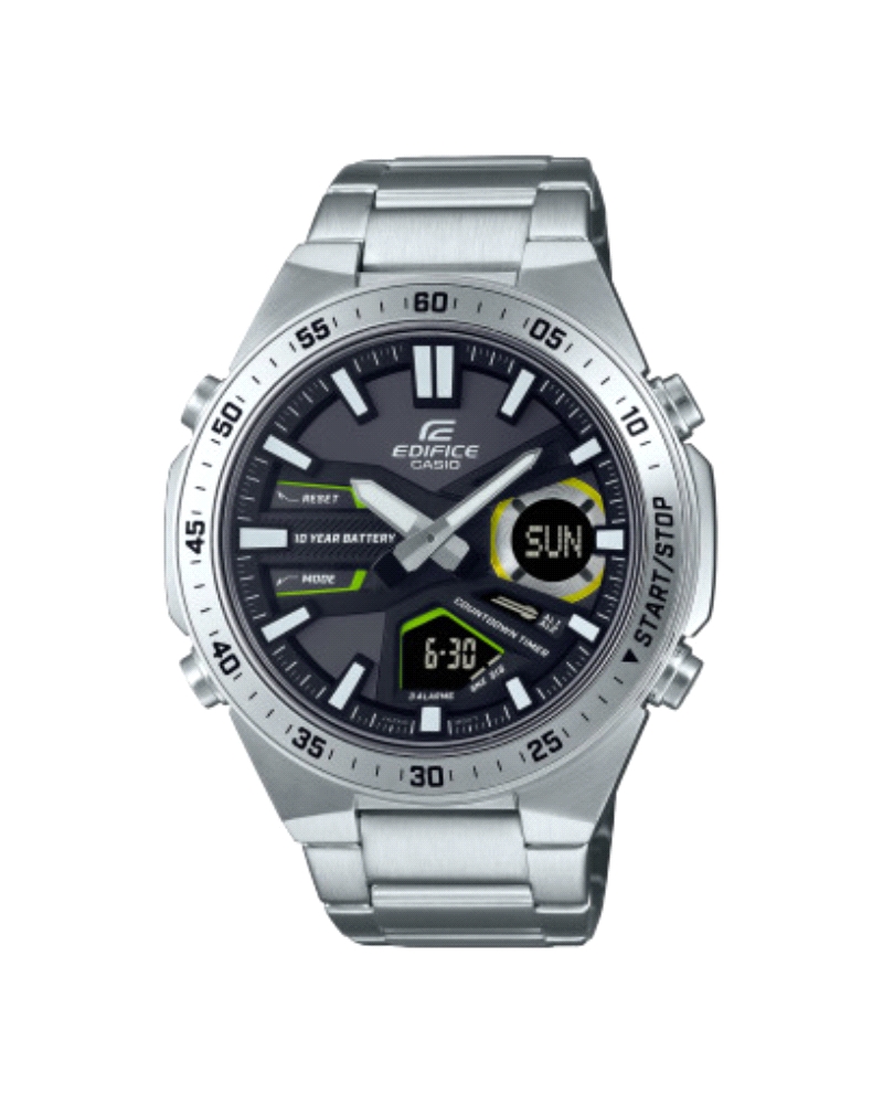 El reloj Edifice EFV-C110D-1A3VEF, con combinación analógica-digital, permite centrarse en la vida gracias a su batería de 10 añ